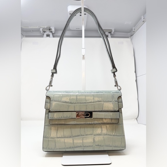 Tory Burch Lee Radziwill Ice Blue Croc-Embossed Shoulder Bag - Picture 5 of 16